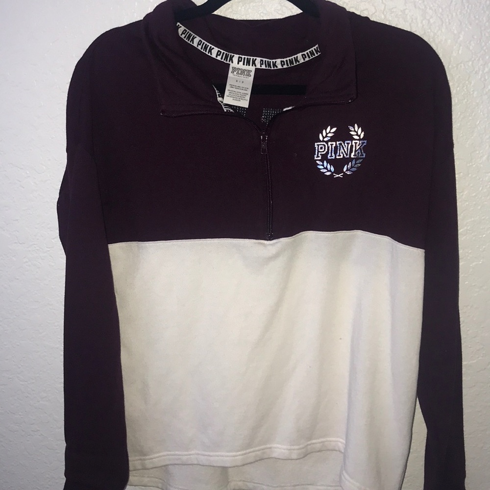 Burgundy and white quarter zip